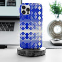 Greek Meander Key Square H Pattern Blue