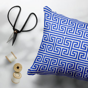 Greek Meander Key Square H Pattern Blue Decorative Cushion