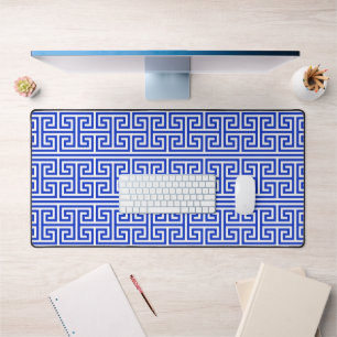 Greek Meander Key Square H Pattern Blue Desk Mat