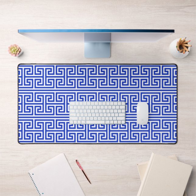 Greek Meander Key Square H Pattern Blue Desk Mat (Office 1)