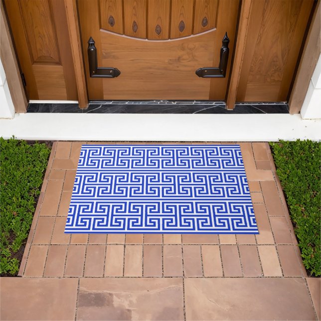 Greek Meander Key Square H Pattern Blue Doormat (Outdoor)