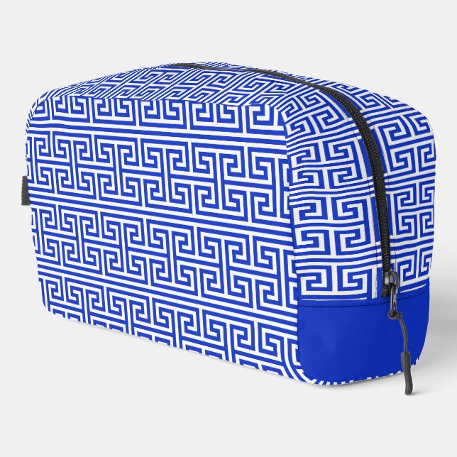 Greek Meander Key Square H Pattern Blue Dopp Kit (Right Corner)