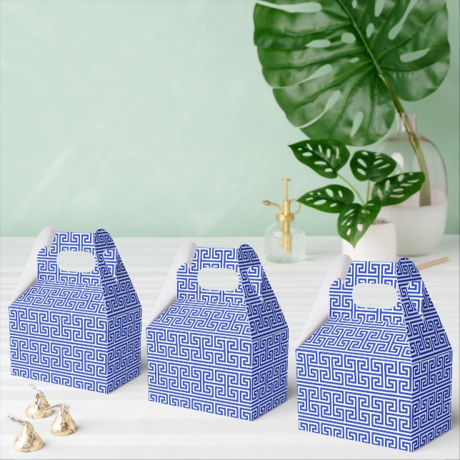 Greek Meander Key Square H Pattern Blue Favour Box (Multiple)