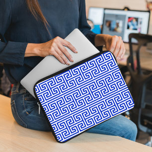 Greek Meander Key Square H Pattern Blue Laptop Sleeve