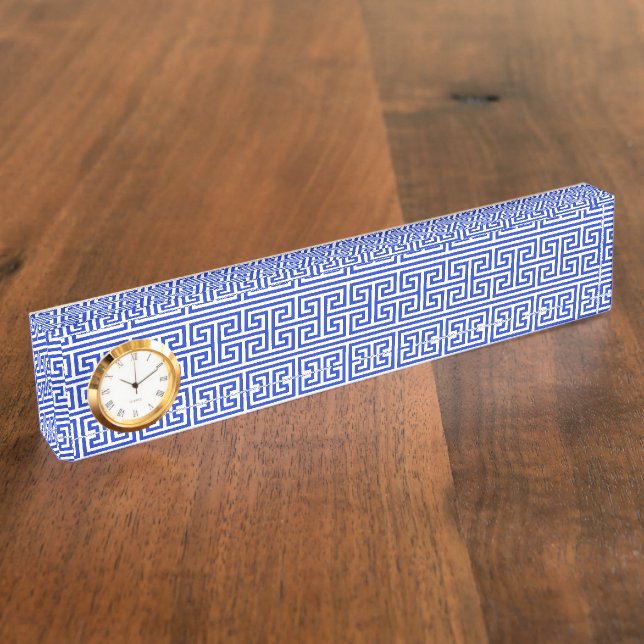 Greek Meander Key Square H Pattern Blue Nameplate (Side)