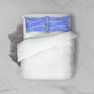 Greek Meander Key Square H Pattern Blue Pillowcase