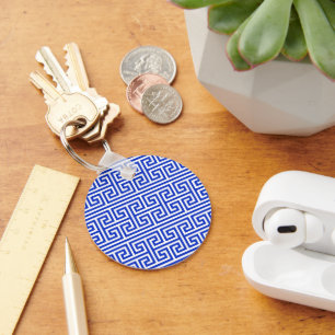 Greek Meander Key Square H Pattern Blue Ring