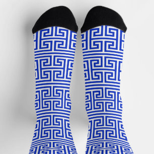Greek Meander Key Square H Pattern Blue Socks
