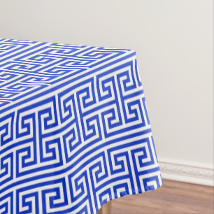 Greek Meander Key Square H Pattern Blue Tablecloth