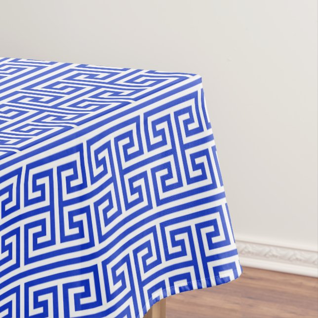 Greek Meander Key Square H Pattern Blue Tablecloth (In Situ)