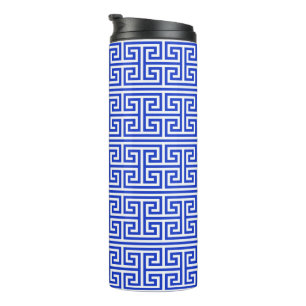 Greek Meander Key Square H Pattern Blue Thermal Tumbler
