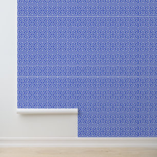 Greek Meander Key Square H Pattern Blue Wallpaper