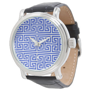 Greek Meander Key Square H Pattern Blue Watch