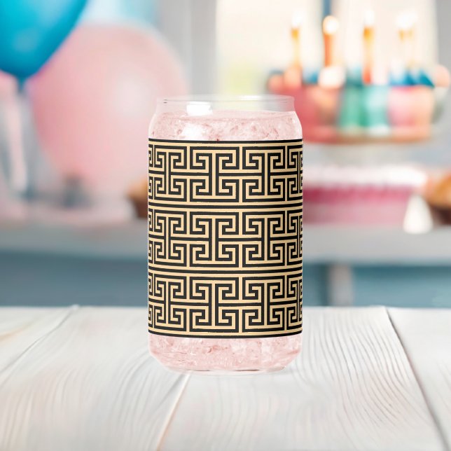 Greek Meander Key Square H Pattern Brown Can Glass (Insitu (Baby Shower))