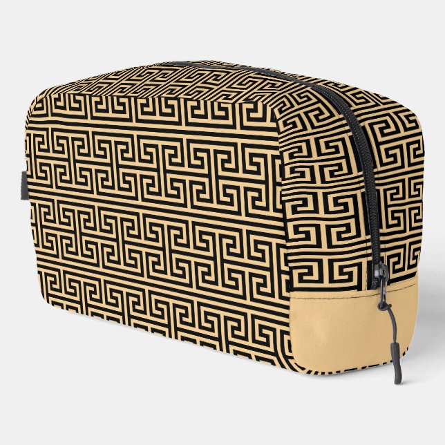 Greek Meander Key Square H Pattern Brown Dopp Kit (Right Corner)