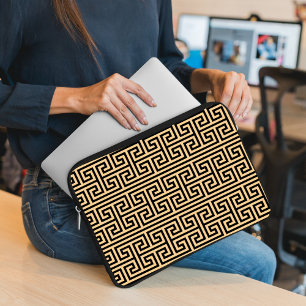 Greek Meander Key Square H Pattern Brown Laptop Sleeve