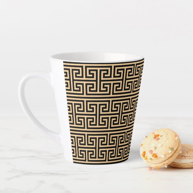 Greek Meander Key Square H Pattern Brown Latte Mug (In Situ)