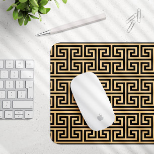 Greek Meander Key Square H Pattern Brown Mouse Pad