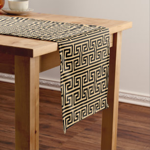 Greek Meander Key Square H Pattern Brown Short Table Runner