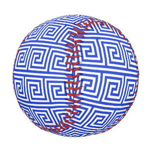Greek Meander Key Squares Pattern Blue Baseball
