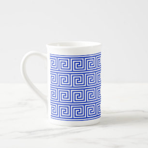 Greek Meander Key Squares Pattern Blue Bone China Mug