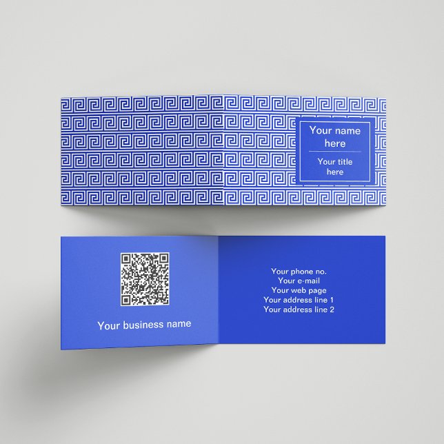 Greek Meander Key Squares Pattern Blue Business Card (Creator Uploaded)
