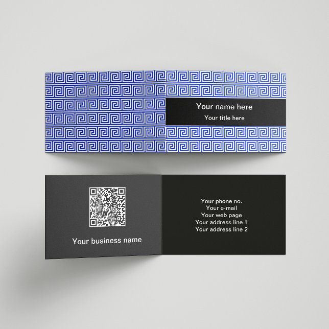 Greek Meander Key Squares Pattern Blue Business Card (Creator Uploaded)