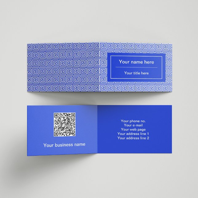 Greek Meander Key Squares Pattern Blue Business Card (Creator Uploaded)