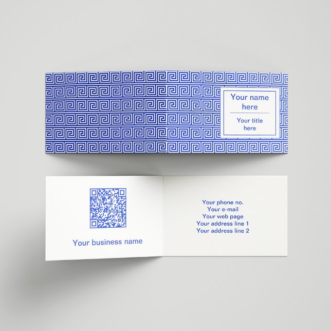Greek Meander Key Squares Pattern Blue Business Card (Creator Uploaded)