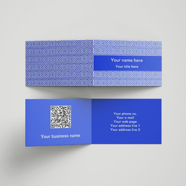 Greek Meander Key Squares Pattern Blue Business Card (Creator Uploaded)