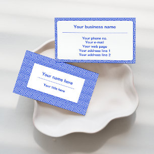 Greek Meander Key Squares Pattern Blue Business Card