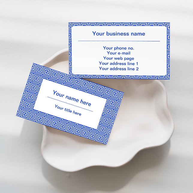 Greek Meander Key Squares Pattern Blue Business Card (Creator Uploaded)