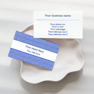 Greek Meander Key Squares Pattern Blue Business Card