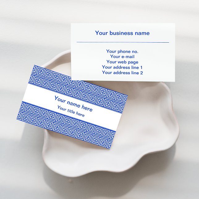 Greek Meander Key Squares Pattern Blue Business Card (Creator Uploaded)