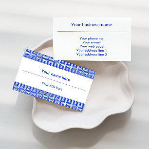 Greek Meander Key Squares Pattern Blue Business Card