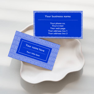Greek Meander Key Squares Pattern Blue Business Card