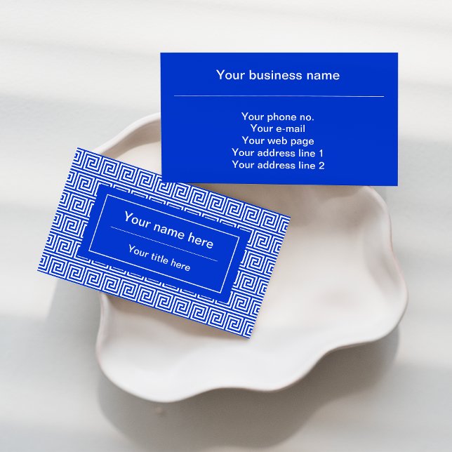 Greek Meander Key Squares Pattern Blue Business Card (Creator Uploaded)