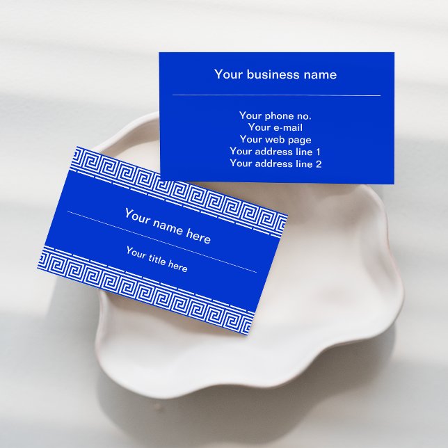 Greek Meander Key Squares Pattern Blue Business Card (Creator Uploaded)