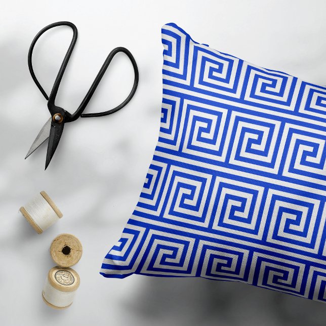 Greek Meander Key Squares Pattern Blue Decorative Cushion (Creator Uploaded)