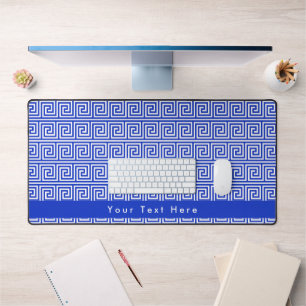 Greek Meander Key Squares Pattern Blue Desk Mat