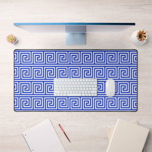 Greek Meander Key Squares Pattern Blue Desk Mat