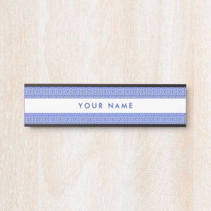 Greek Meander Key Squares Pattern Blue Door Sign