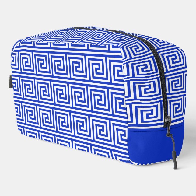 Greek Meander Key Squares Pattern Blue Dopp Kit (Right Corner)