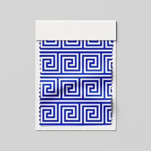 Greek Meander Key Squares Pattern Blue Fabric