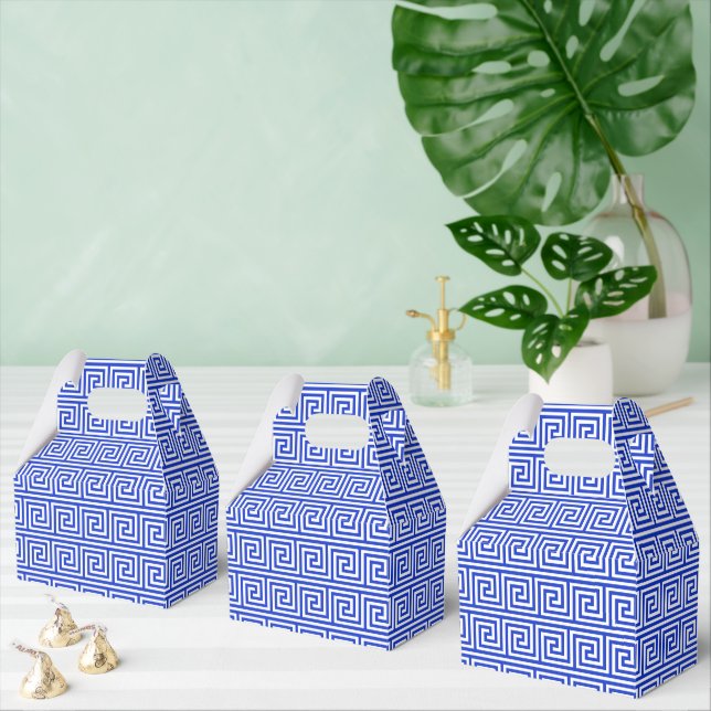 Greek Meander Key Squares Pattern Blue Favour Box (Multiple)