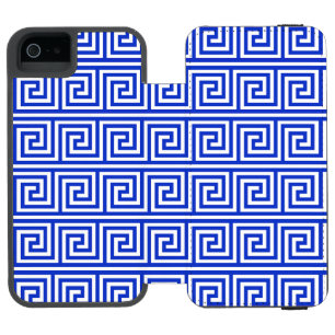Greek Meander Key Squares Pattern Blue Incipio Watson™ iPhone 5 Wallet Case