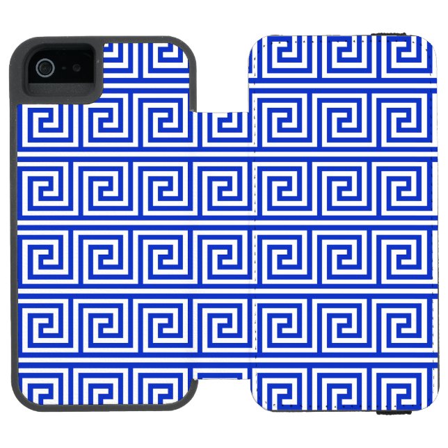 Greek Meander Key Squares Pattern Blue Incipio iPhone Wallet Case (Folio Open)