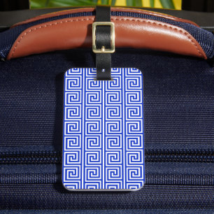 Greek Meander Key Squares Pattern Blue Luggage Tag
