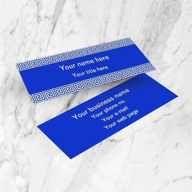Greek Meander Key Squares Pattern Blue Mini Business Card (Creator Uploaded)