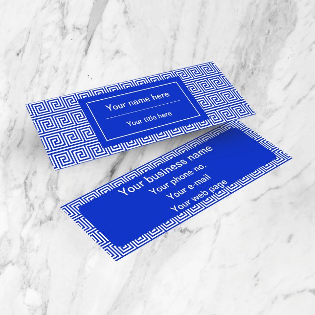 Greek Meander Key Squares Pattern Blue Mini Business Card (Creator Uploaded)